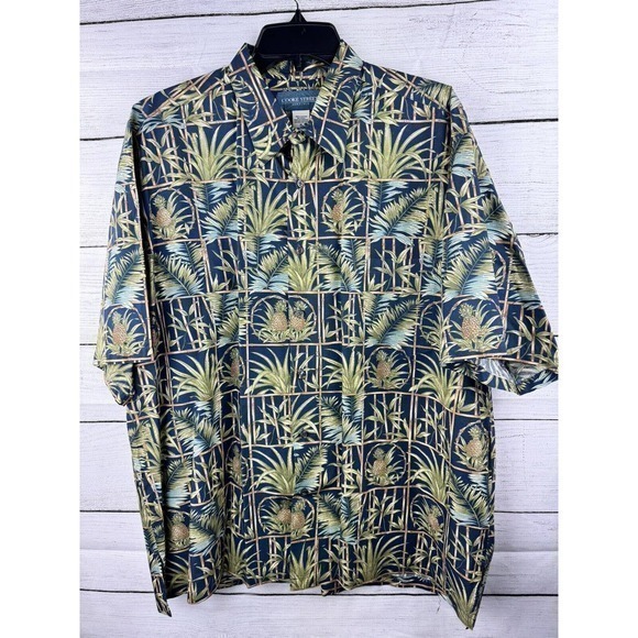 Cooke Street Camp Shirt XL 100%‎ Cotton Blue Bamboo Pineapples Palm Leaves Aloha - Picture 1 of 7